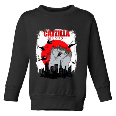 Catzilla Funny Cat Graphic Vintage For Cat Lover Toddler Sweatshirt