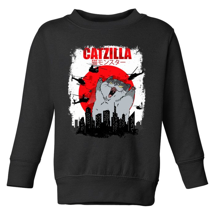 Catzilla Funny Cat Graphic Vintage For Cat Lover Toddler Sweatshirt