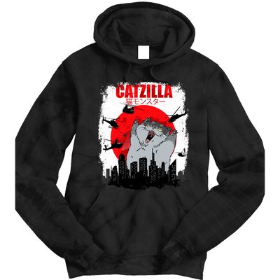 Catzilla Funny Cat Graphic Vintage For Cat Lover Tie Dye Hoodie