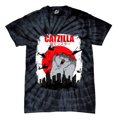 Catzilla Funny Cat Graphic Vintage For Cat Lover Tie-Dye T-Shirt