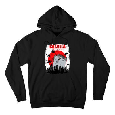 Catzilla Funny Cat Graphic Vintage For Cat Lover Tall Hoodie