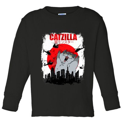 Catzilla Funny Cat Graphic Vintage For Cat Lover Toddler Long Sleeve Shirt