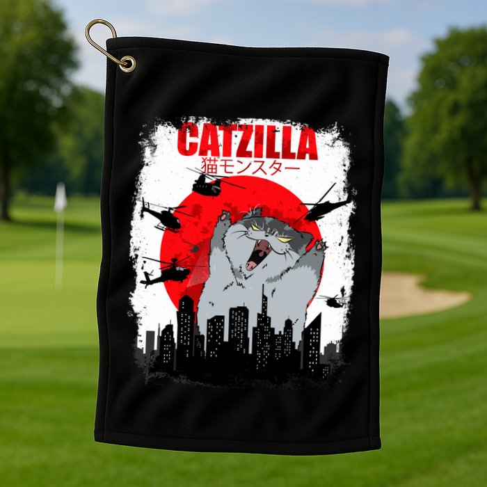 Catzilla Funny Cat Graphic Vintage For Cat Lover Golf Towel
