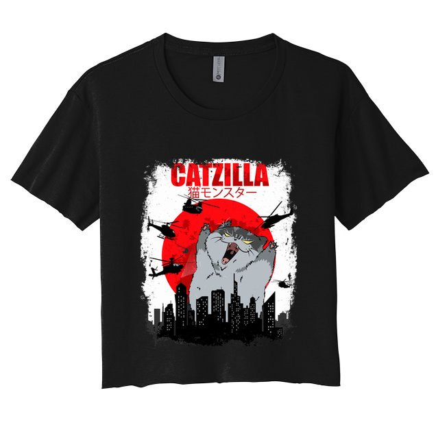 Catzilla Funny Cat Graphic Vintage For Cat Lover Crop Top