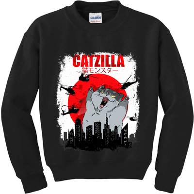 Catzilla Funny Cat Graphic Vintage For Cat Lover Kids Sweatshirt