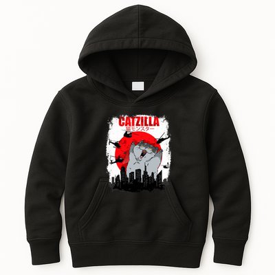 Catzilla Funny Cat Graphic Vintage For Cat Lover Kids Hoodie