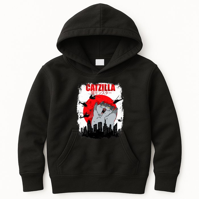 Catzilla Funny Cat Graphic Vintage For Cat Lover Kids Hoodie