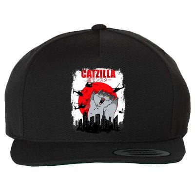 Catzilla Funny Cat Graphic Vintage For Cat Lover Wool Snapback Cap
