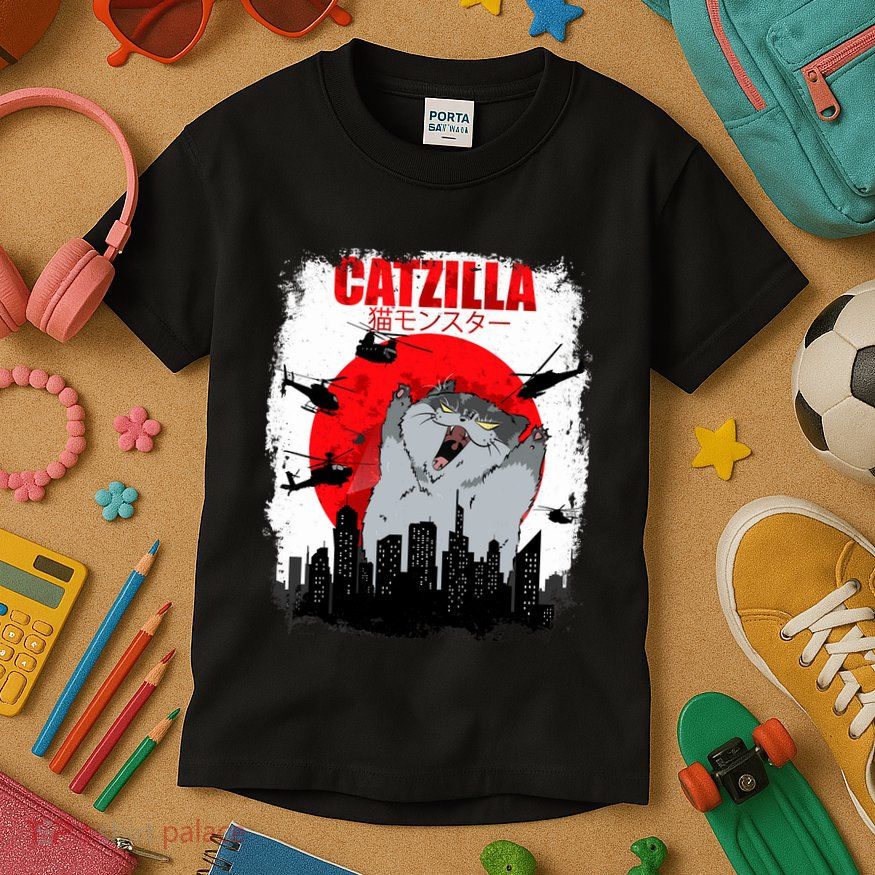 Catzilla Funny Cat Graphic Vintage For Cat Lover Kids T-Shirt