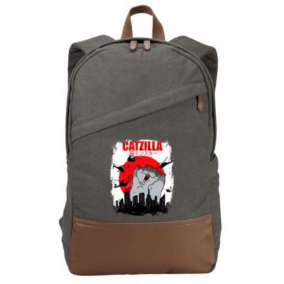 Catzilla Funny Cat Graphic Vintage For Cat Lover Cotton Canvas Backpack
