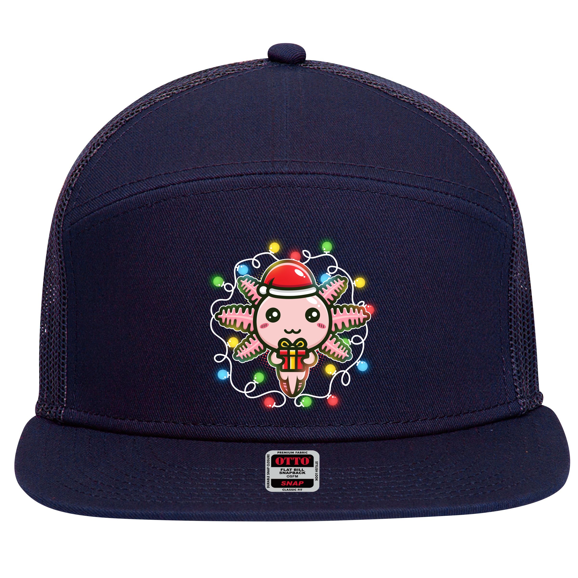 Cute Festive Christmas Santa Axolotl 7 Panel Mesh Trucker Snapback Hat