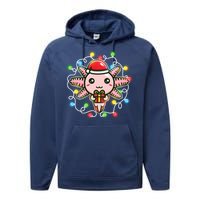 Cute Festive Christmas Santa Axolotl Performance Fleece Hoodie