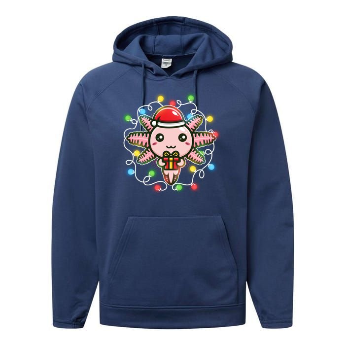 Cute Festive Christmas Santa Axolotl Performance Fleece Hoodie