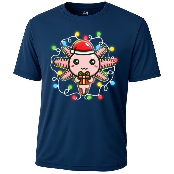 Cute Festive Christmas Santa Axolotl Cooling Performance Crew T-Shirt