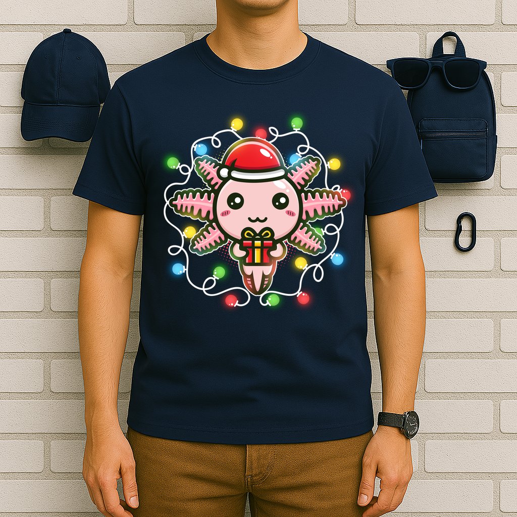 Cute Festive Christmas Santa Axolotl T-Shirt