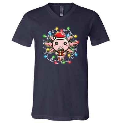 Cute Festive Christmas Santa Axolotl V-Neck T-Shirt