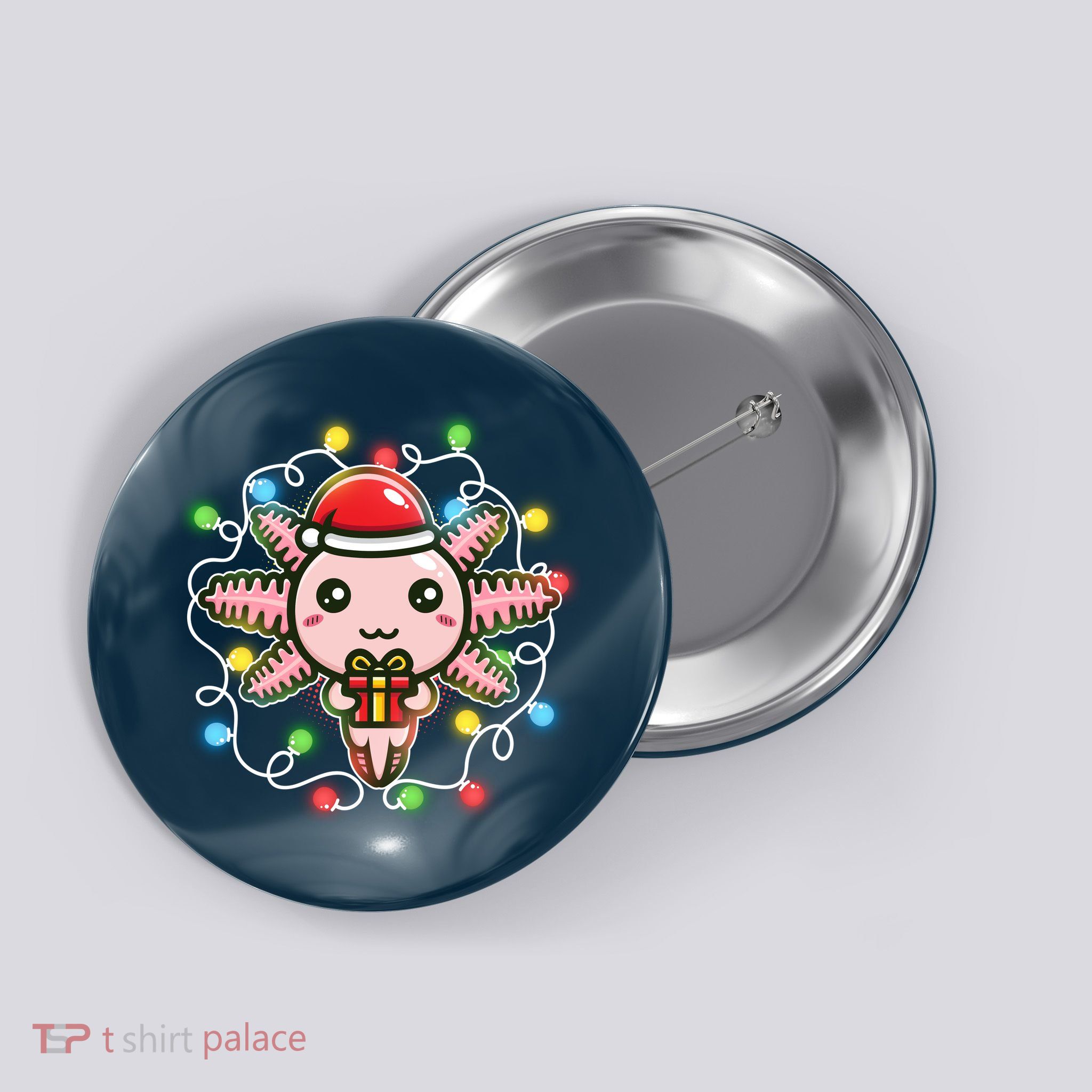 Cute Festive Christmas Santa Axolotl Button