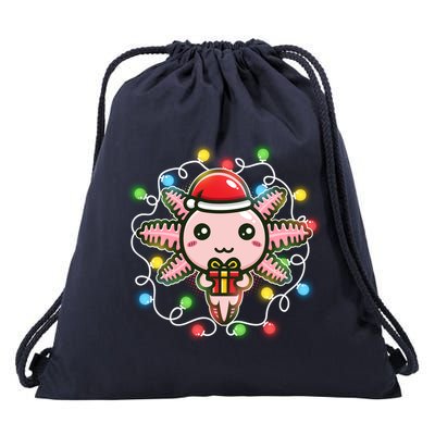 Cute Festive Christmas Santa Axolotl Drawstring Bag