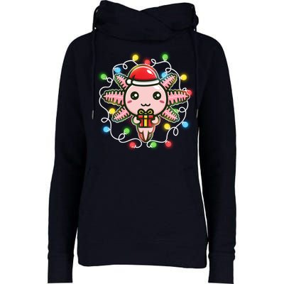 Cute Festive Christmas Santa Axolotl Womens Funnel Neck Pullover Hood