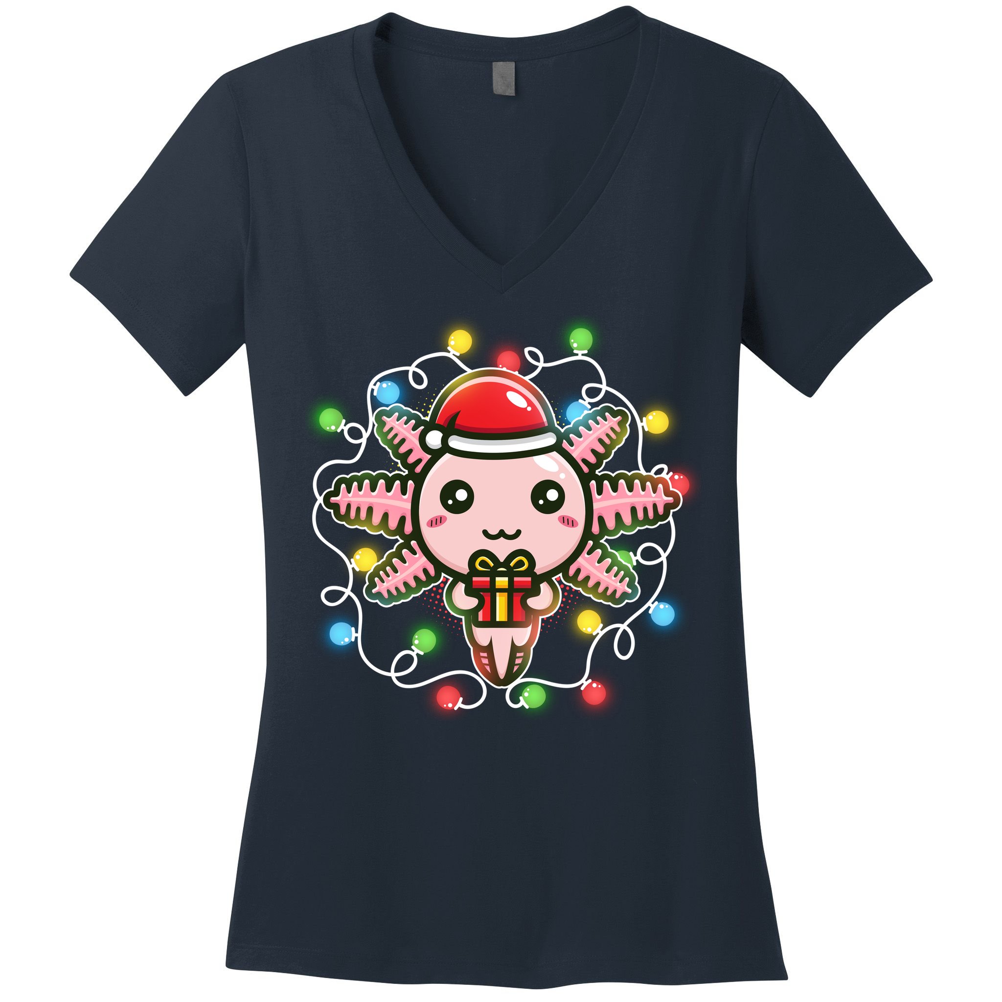 Cute Festive Christmas Santa Axolotl Women's V-Neck T-Shirt
