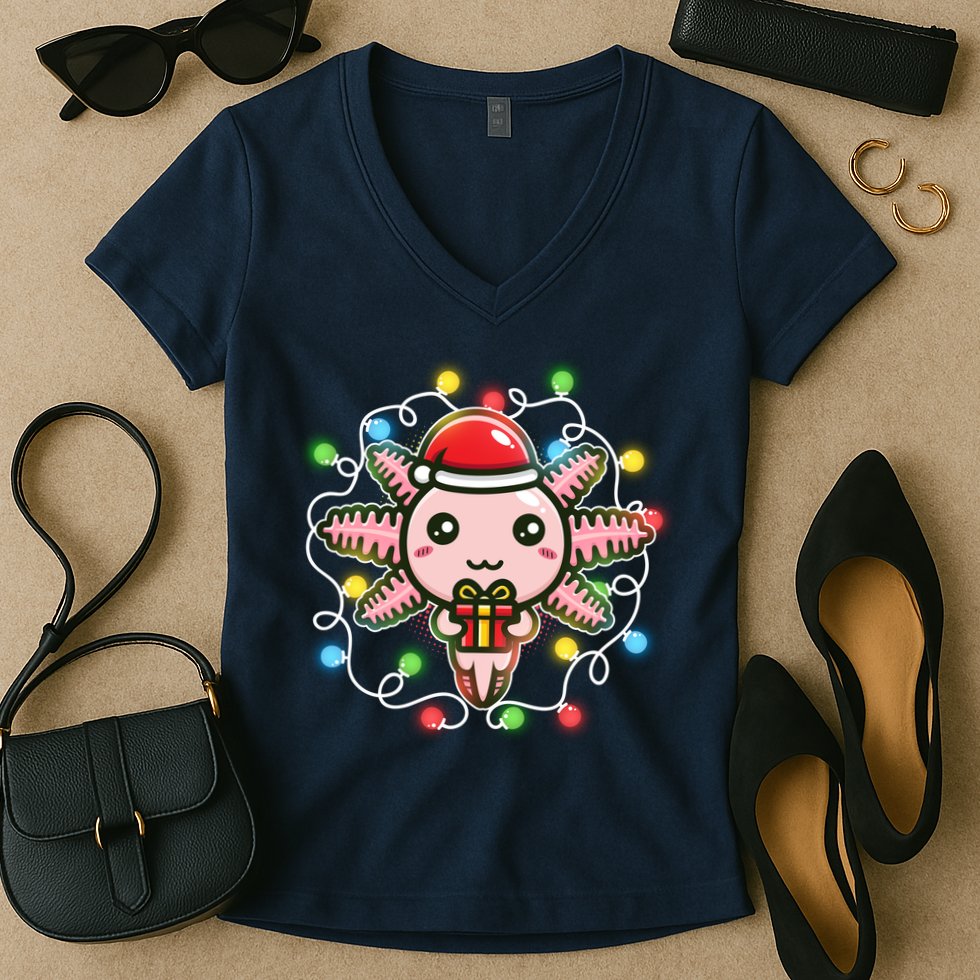 Cute Festive Christmas Santa Axolotl Women's V-Neck T-Shirt
