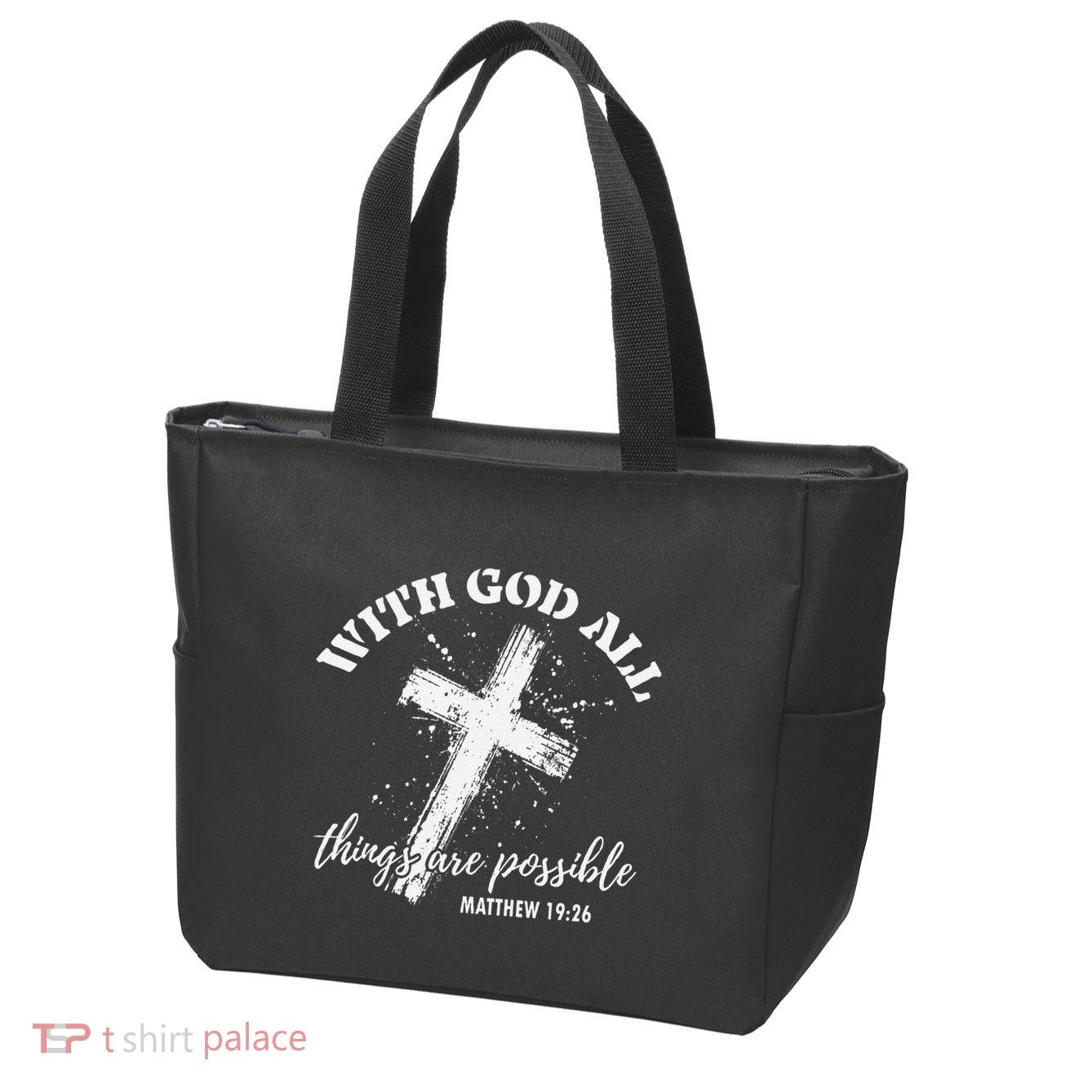 Christian Faith Cross Jesus With God All Things Are Possible Zip Tote Bag