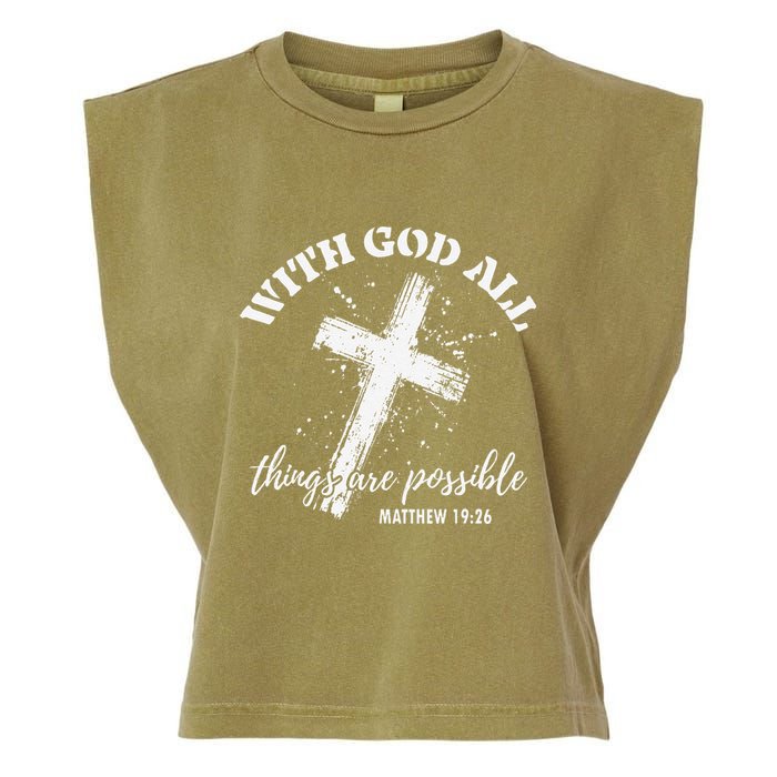 Christian Faith Cross Jesus With God All Things Are Possible Garment-Dyed Women's Muscle Tee