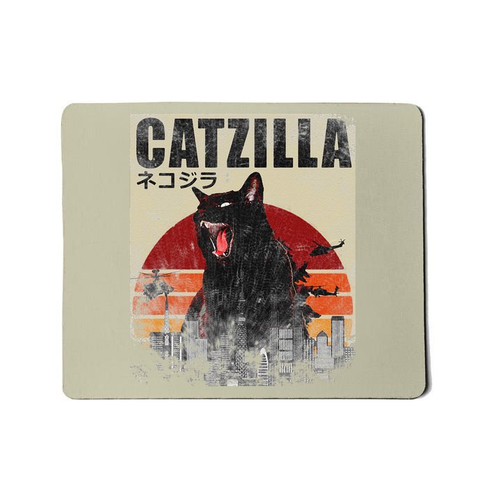 Catzilla Funny Cat Japanese Sunset Mousepad