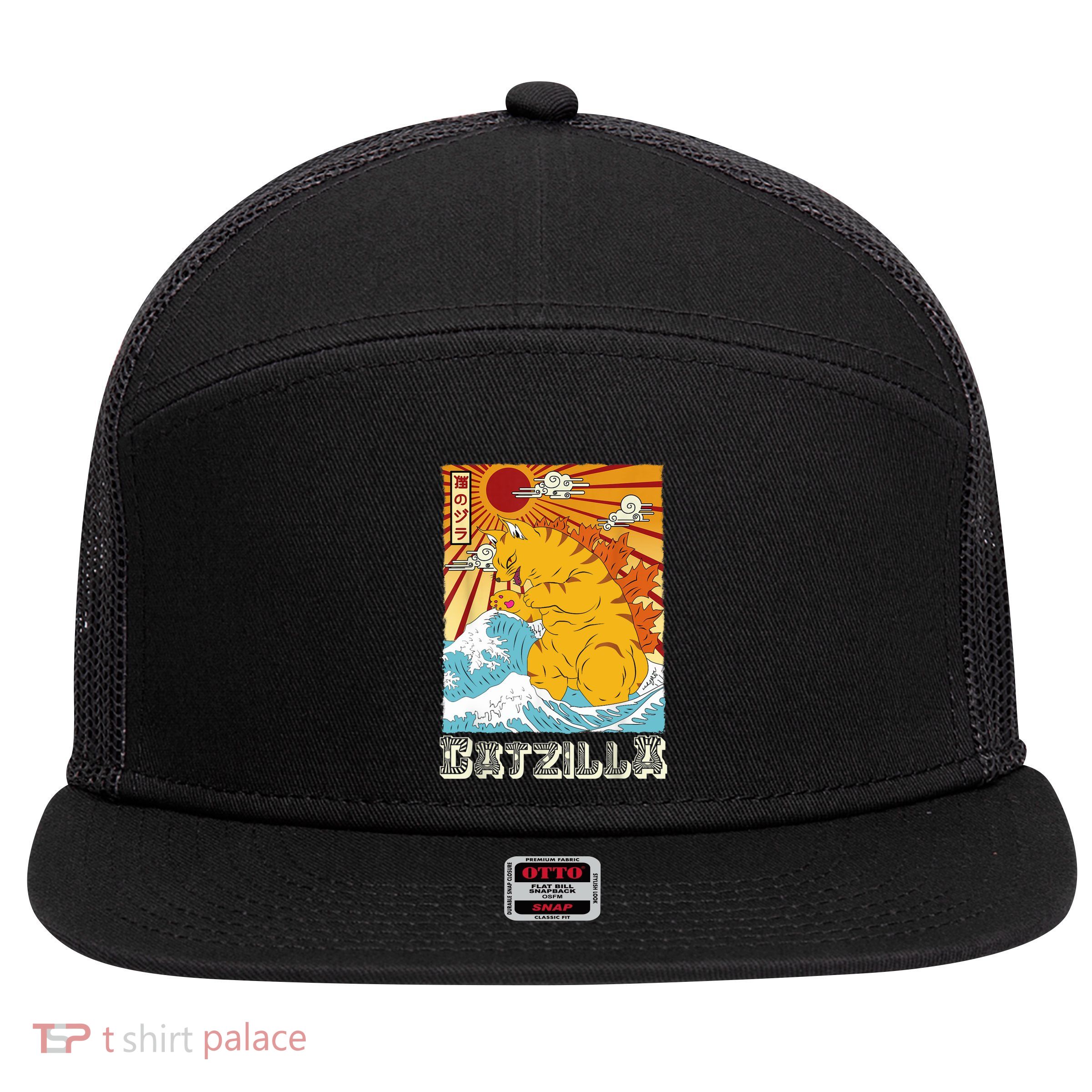 Catzilla Funny Cat Design, Funny Cat Cloth, Cat Lovers 7 Panel Mesh Trucker Snapback Hat