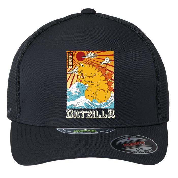 Catzilla Funny Cat Design, Funny Cat Cloth, Cat Lovers Flexfit Unipanel Trucker Cap