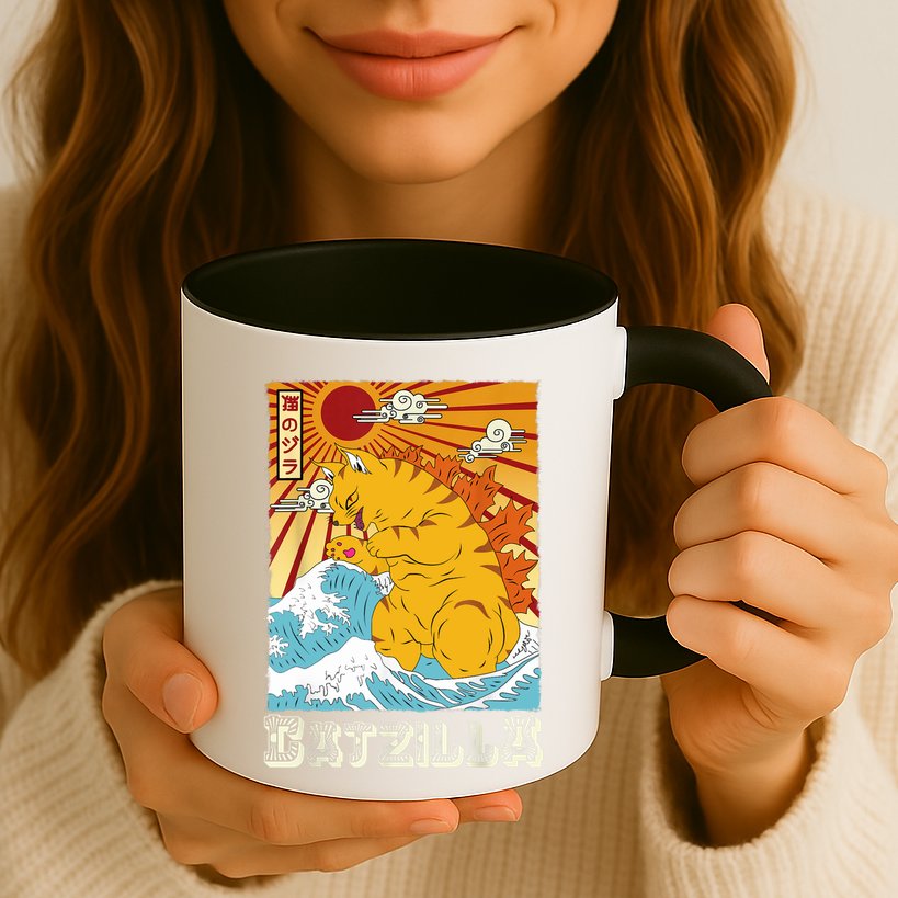 Catzilla Funny Cat Design, Funny Cat Cloth, Cat Lovers Mug