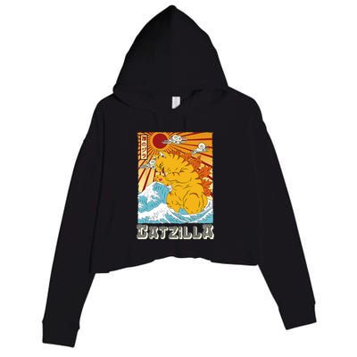 Catzilla Funny Cat Design, Funny Cat Cloth, Cat Lovers Crop Fleece Hoodie