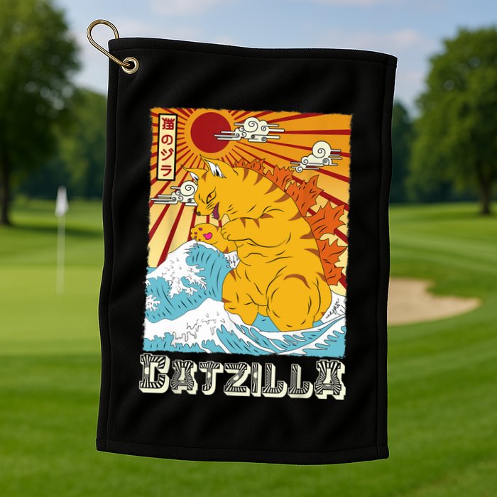 Catzilla Funny Cat Design, Funny Cat Cloth, Cat Lovers Golf Towel