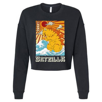 Catzilla Funny Cat Design, Funny Cat Cloth, Cat Lovers Cropped Pullover Crew