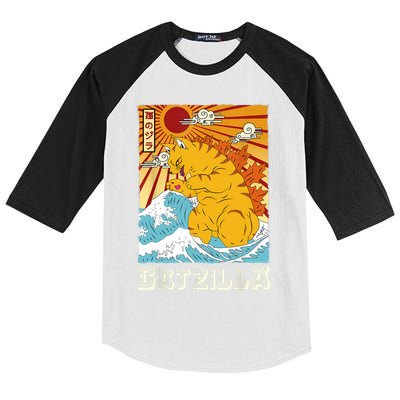 Catzilla Funny Cat Design, Funny Cat Cloth, Cat Lovers Kids Colorblock Raglan Jersey