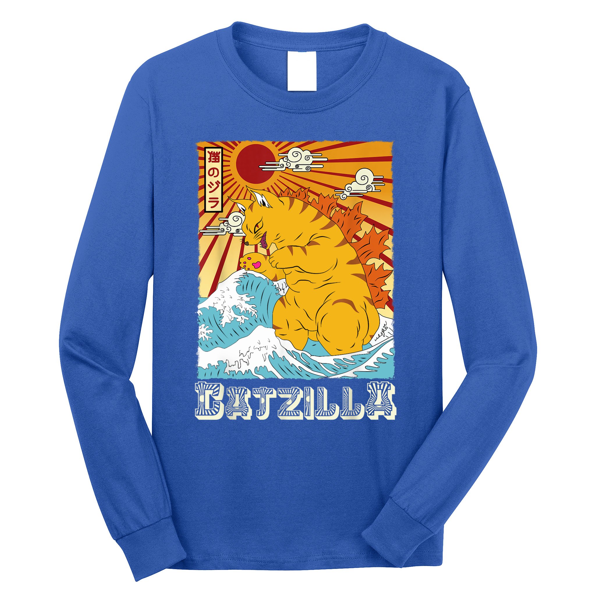 Catzilla Funny Cat Design, Funny Cat Cloth, Cat Lovers Long Sleeve Shirt