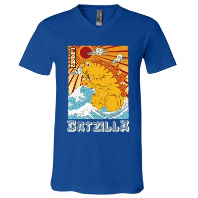 Catzilla Funny Cat Design, Funny Cat Cloth, Cat Lovers V-Neck T-Shirt