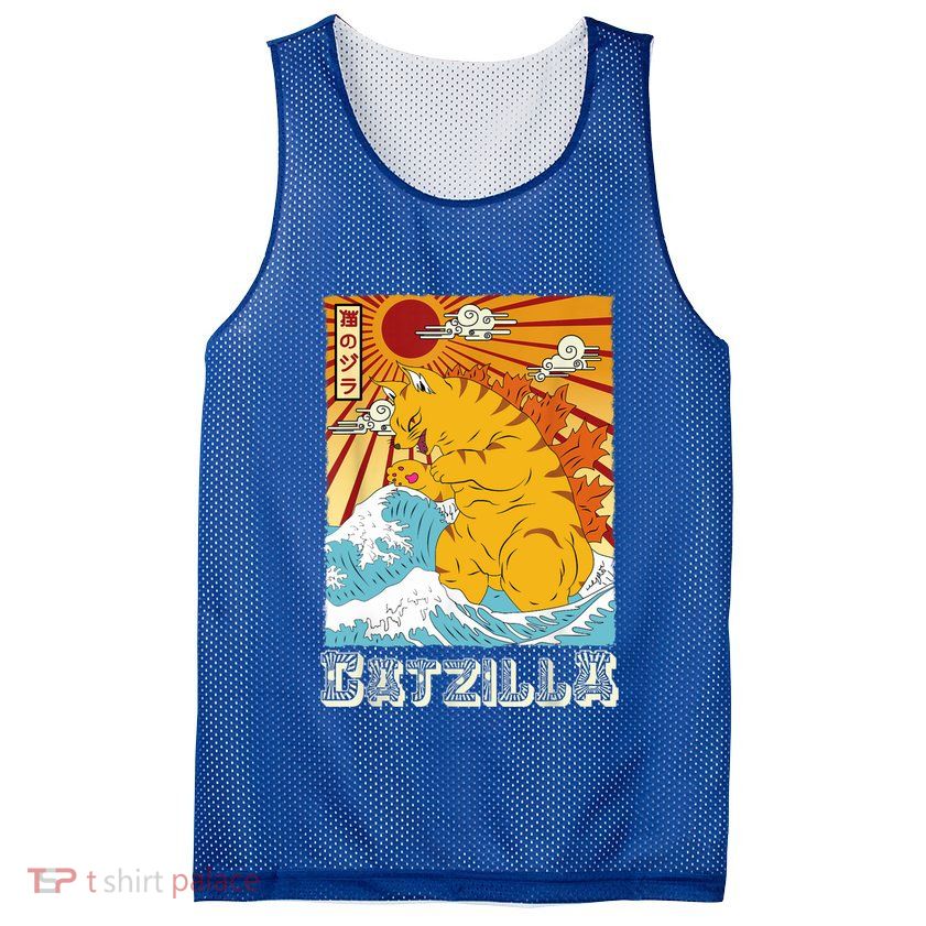 Catzilla Funny Cat Design, Funny Cat Cloth, Cat Lovers Mesh Reversible Basketball Jersey Tank