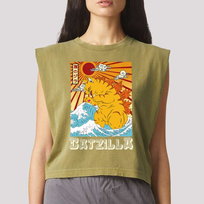 Catzilla Funny Cat Design, Funny Cat Cloth, Cat Lovers Garment-Dyed Women's Muscle Tee