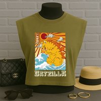 Catzilla Funny Cat Design, Funny Cat Cloth, Cat Lovers Garment-Dyed Women's Muscle Tee