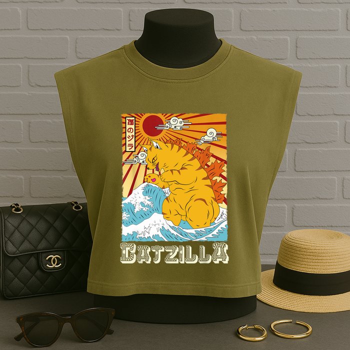 Catzilla Funny Cat Design, Funny Cat Cloth, Cat Lovers Garment-Dyed Women's Muscle Tee