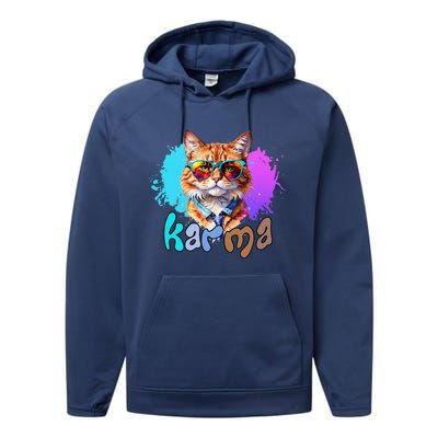 Cute Funny Cat Lover Heart Shape Karma Performance Fleece Hoodie