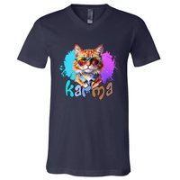 Cute Funny Cat Lover Heart Shape Karma V-Neck T-Shirt