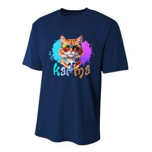 Cute Funny Cat Lover Heart Shape Karma Performance Sprint T-Shirt