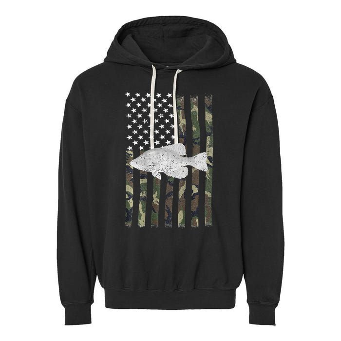 Crappie Fishing Camo Flag (On Back) Garment-Dyed Fleece Hoodie