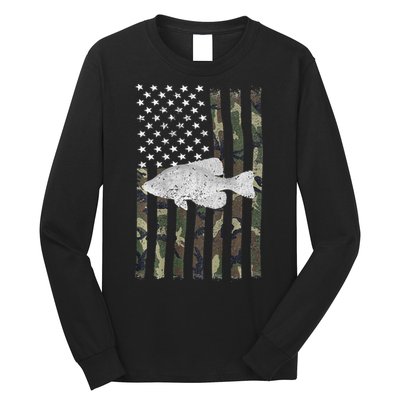 Crappie Fishing Camo Flag (On Back) Long Sleeve Shirt