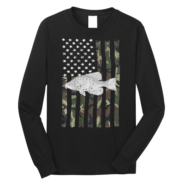 Crappie Fishing Camo Flag (On Back) Long Sleeve Shirt