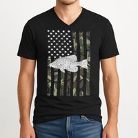 Crappie Fishing Camo Flag (On Back) V-Neck T-Shirt