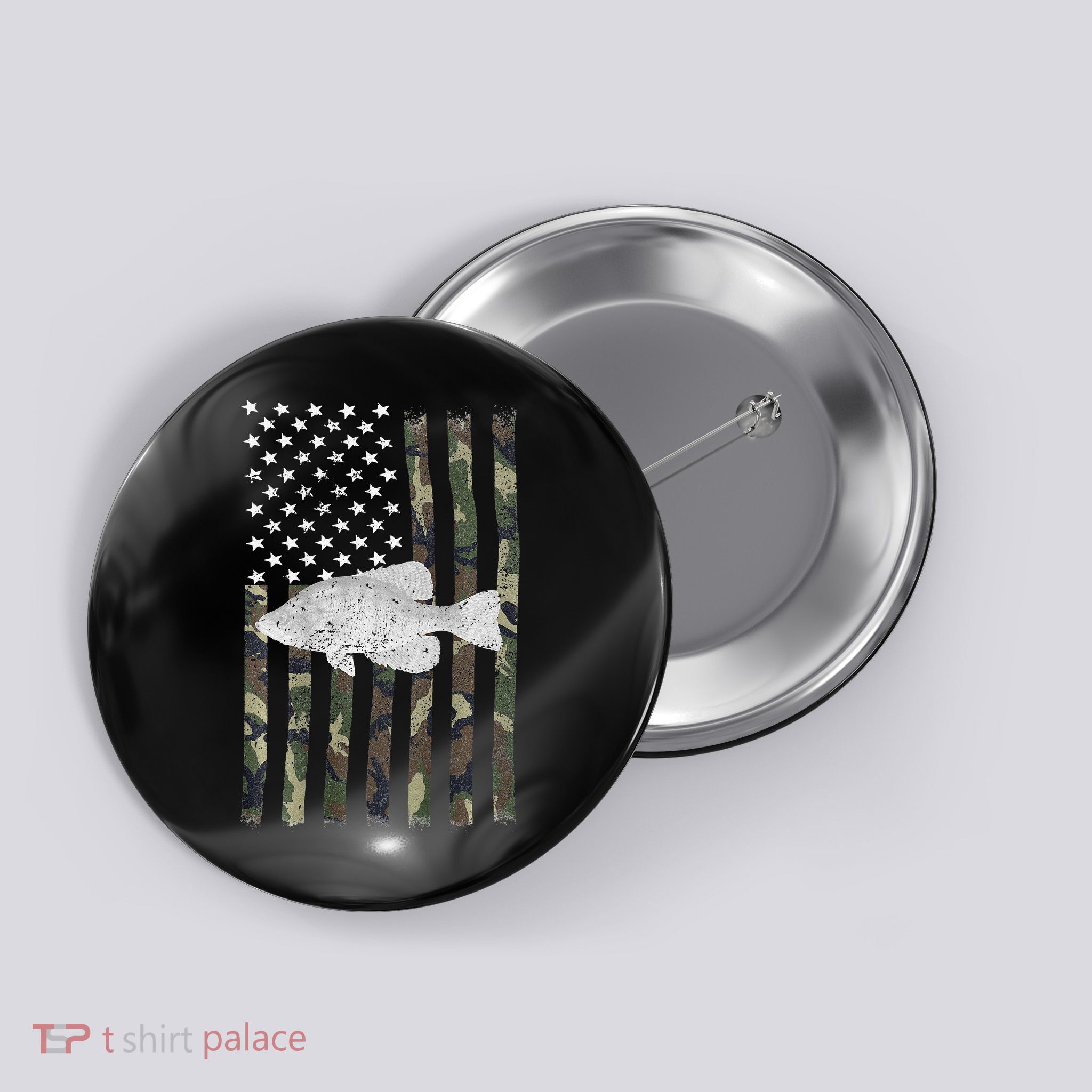 Crappie Fishing Camo Flag (On Back) Button