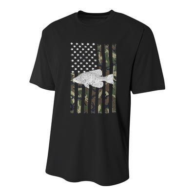 Crappie Fishing Camo Flag (On Back) Youth Performance Sprint T-Shirt